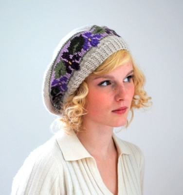 Violets Beret on Oat worn by model