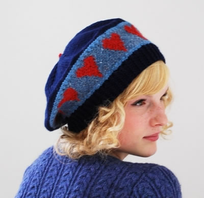 Hearts Beret on Navy worn by model
